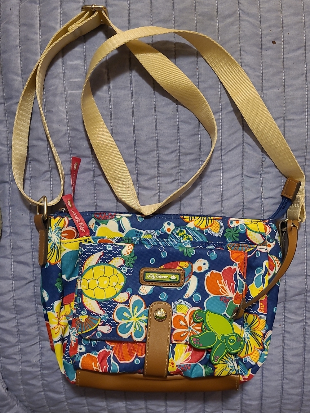 Lily Bloom Navy Floral and Tropical Print Crossbody with Turtle